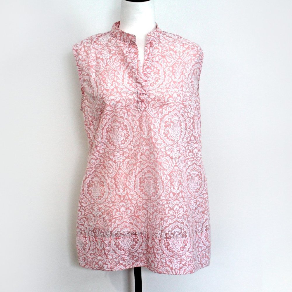 Vintage TILLEY Sleeveless Tunic Top, Long Floral Print Blouse, Size M
